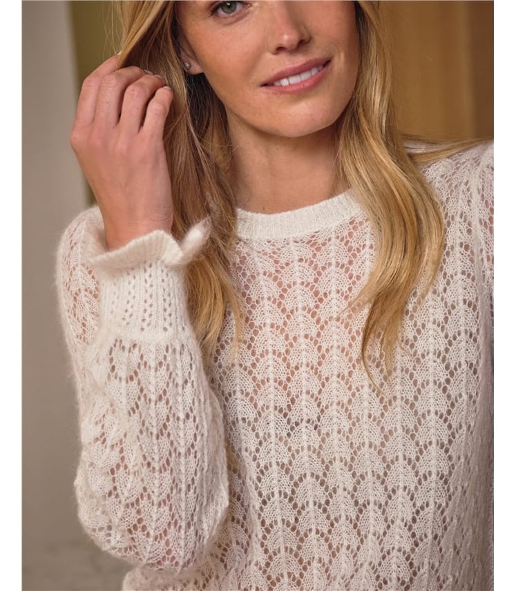トップス Fetico MOHAIR SILK LACE KNIT SWEATER Soft White | Silk Mohair Lacy Sweater | WoolOvers US