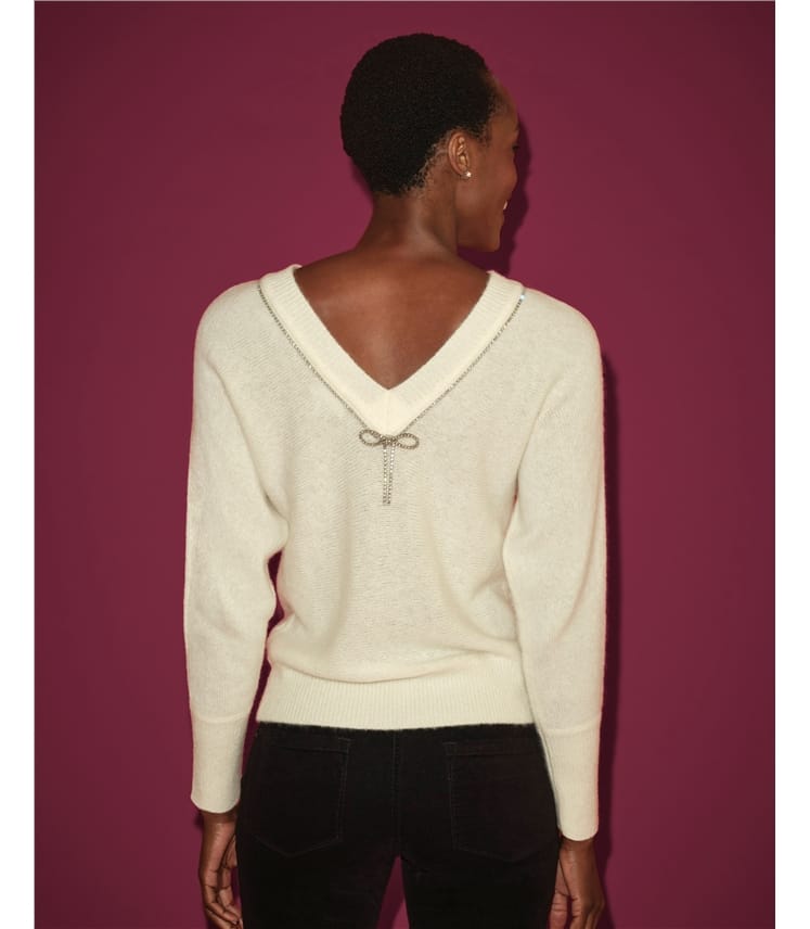 Fluffy Diamante Bow Sweater
