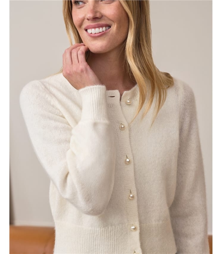 Winter White | Fluffy Pearl Button Cardi | WoolOvers US