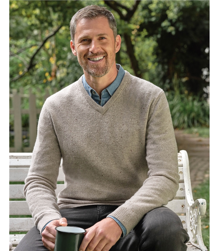 Pullover mit V-Ausschnitt aus Lammwolle für Herren