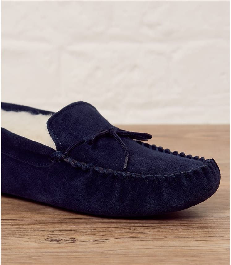 mens navy moccasin slippers