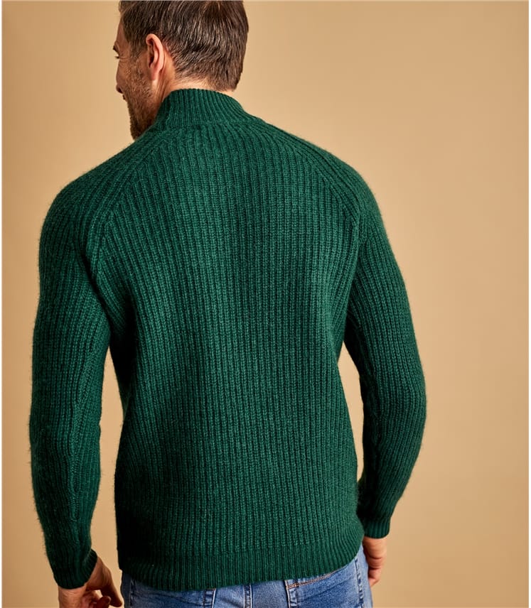 Dark Green | Mens Wool Blend Heavy Rib Turtle Neck Sweater | WoolOvers US