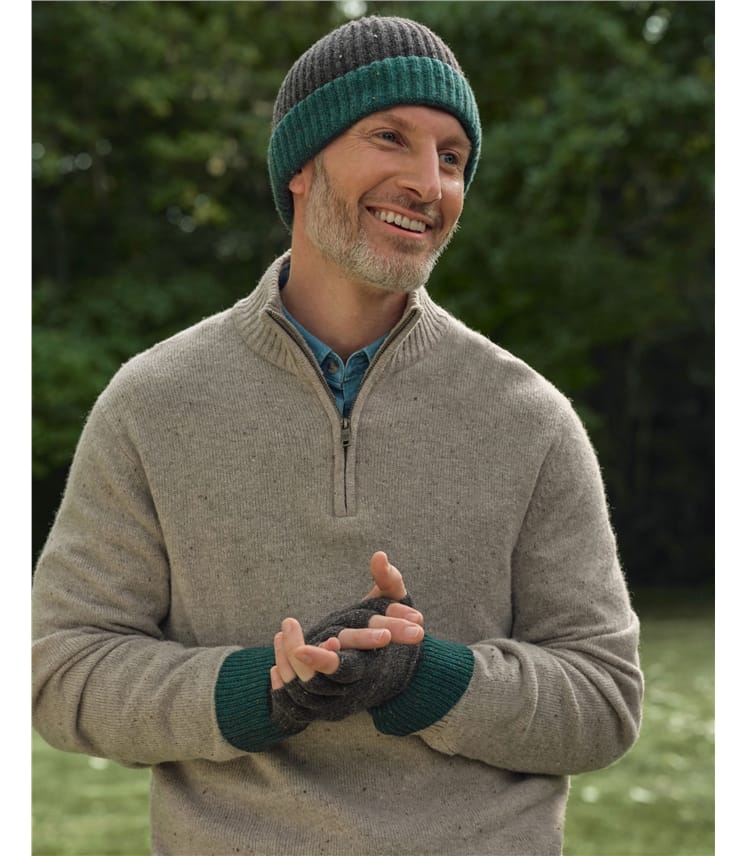 Mens Nep Yarn Colourblock Fingerless Glove