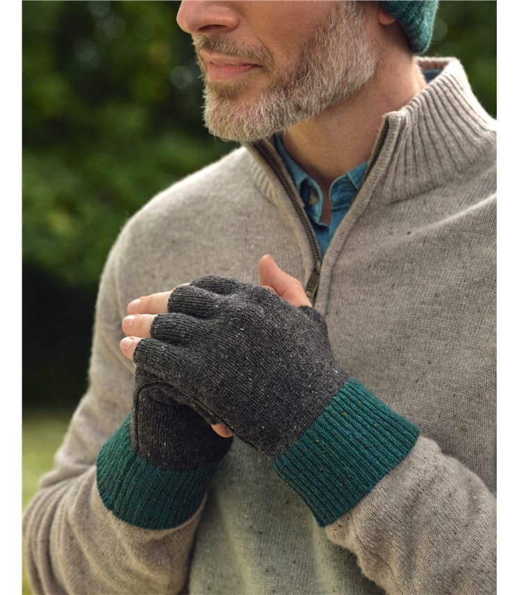 Mens Nep Yarn Colourblock Fingerless Glove