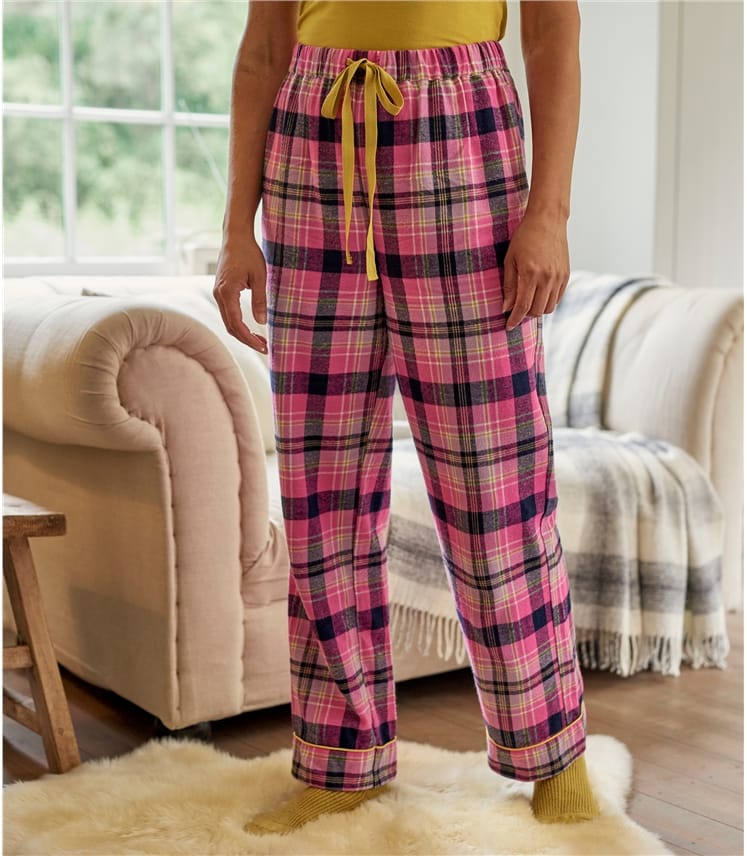 Pink Check Womens Woven Check Pyjama Bottoms WoolOvers UK