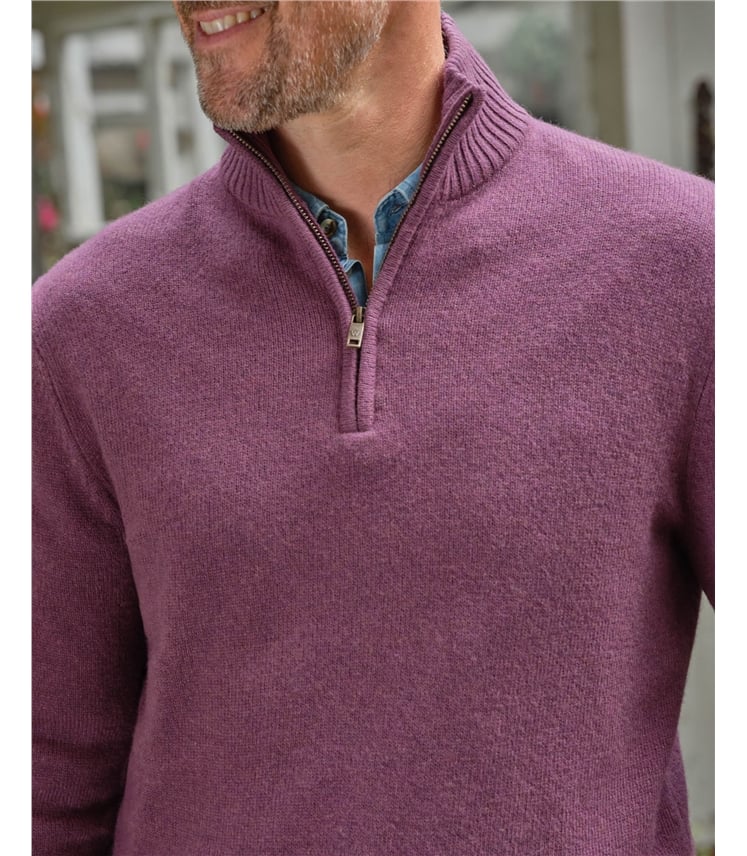 Pullover mit kurzem Reißverschluss aus Lammwolle für Herren