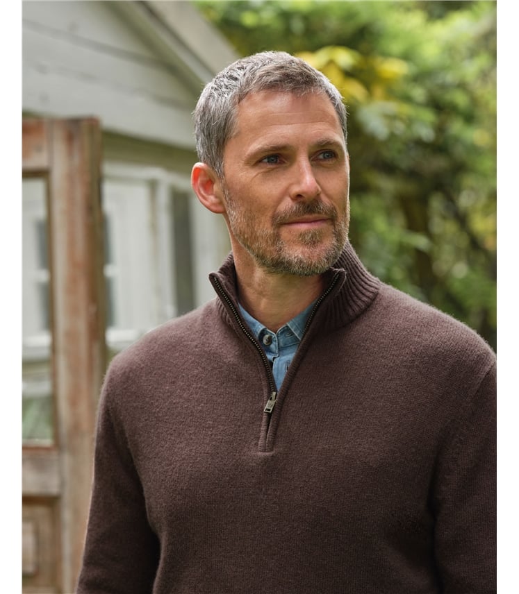 Pullover mit kurzem Reißverschluss aus Lammwolle für Herren