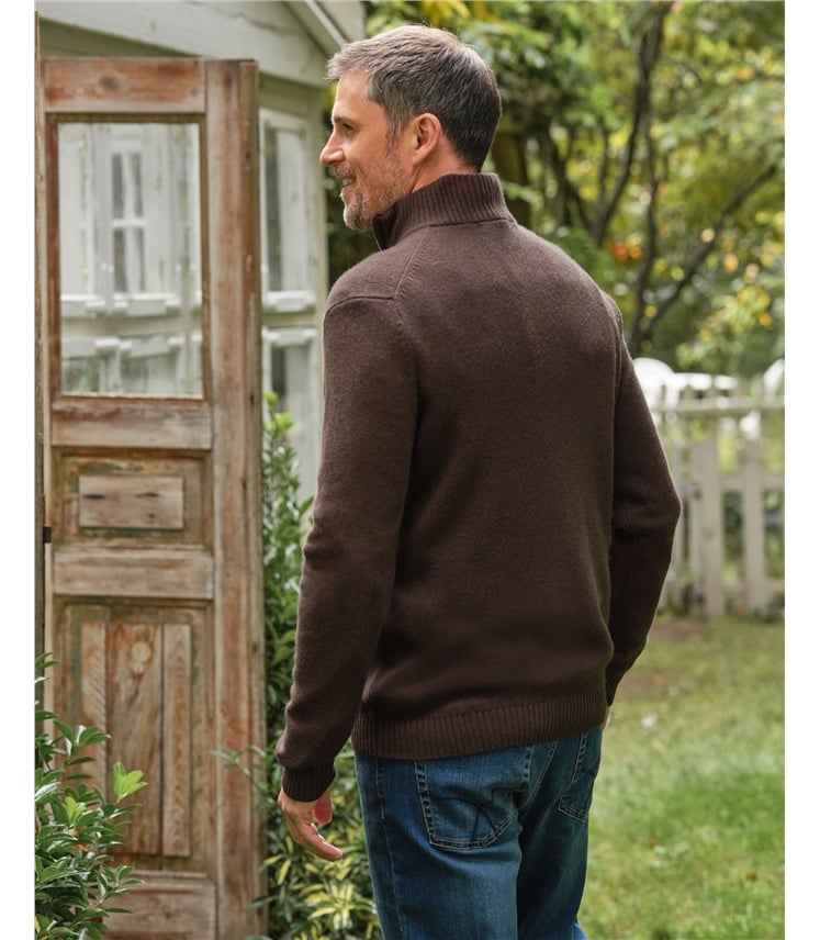 Pullover mit kurzem Reißverschluss aus Lammwolle für Herren