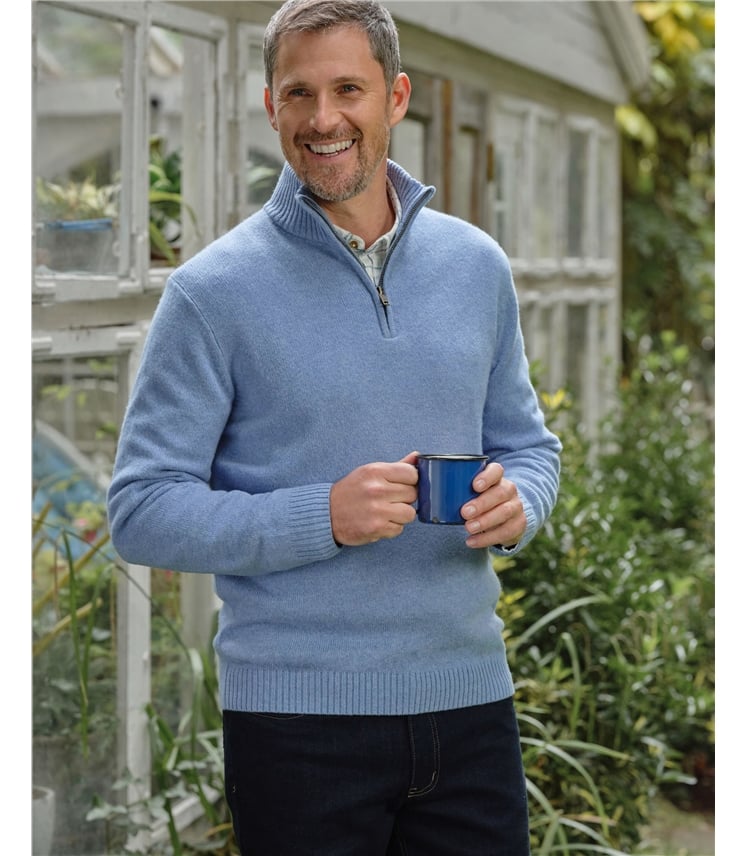 Pullover mit kurzem Reißverschluss aus Lammwolle für Herren