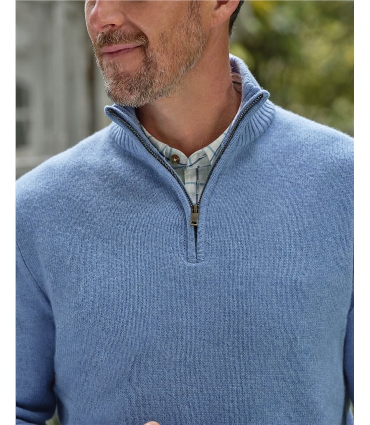 Pullover mit kurzem Reißverschluss aus Lammwolle für Herren