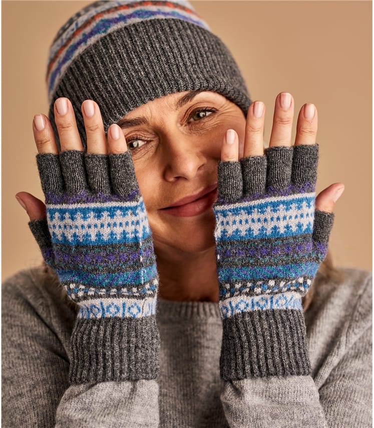 Multi Grey | Womens Fairisle Gloves | WoolOvers US