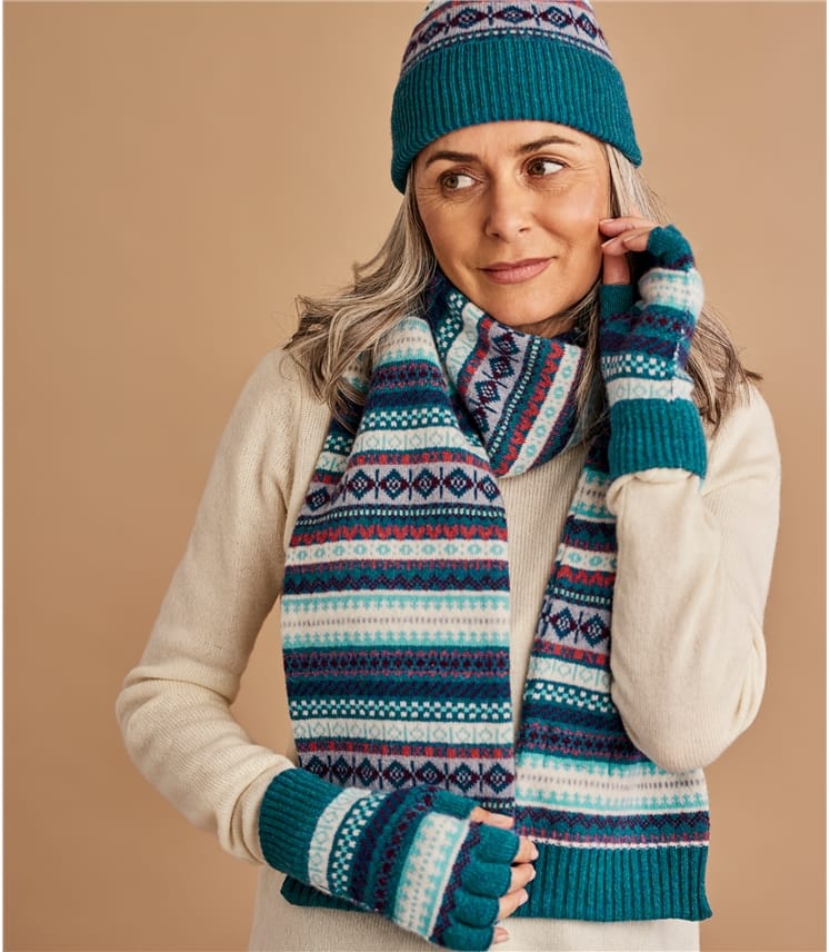 Multi Teal | Womens Fairisle Gloves | WoolOvers US