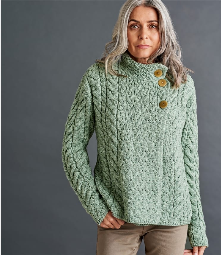 Seafoam Green Womens Merino Super Soft Cable Button Cardigan Woolovers Au 6207