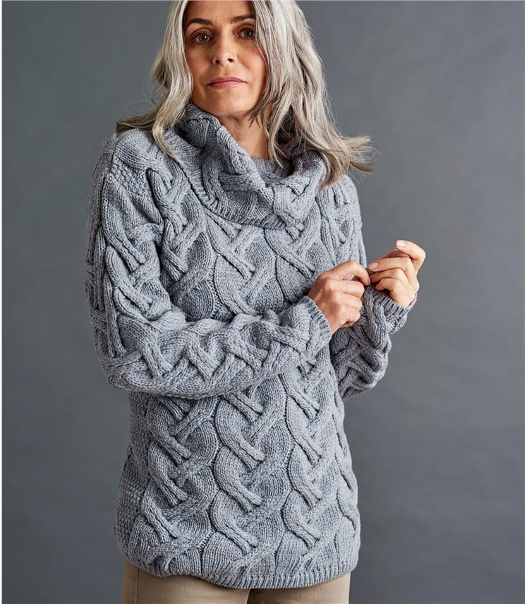 Ocean Grey | Womens Merino Super Soft Cowl Cable Jumper | WoolOvers AU