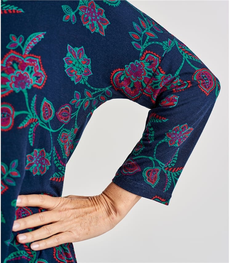Paisley Floral | Womens Jersey Boat Neck Drop Sleeve Tee | WoolOvers UK