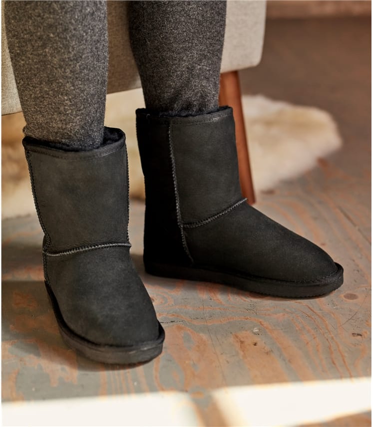 Black | Womens Sheepskin Slipper Boots 