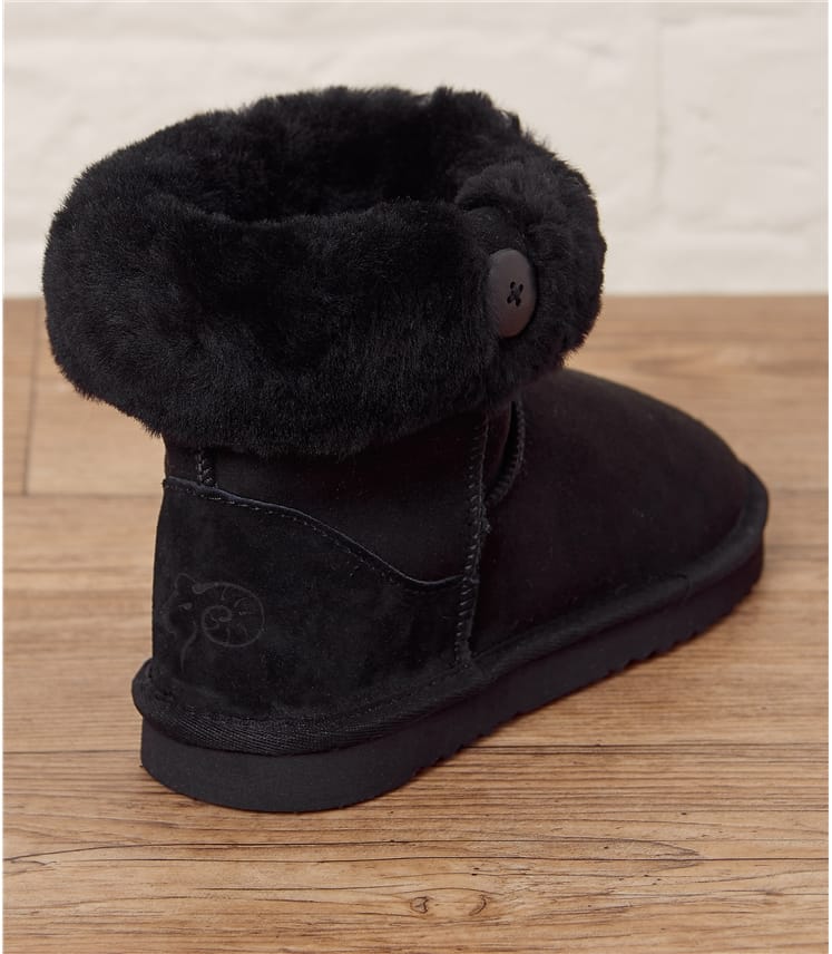 Black Womens Sheepskin Roll Down Boots WoolOvers UK