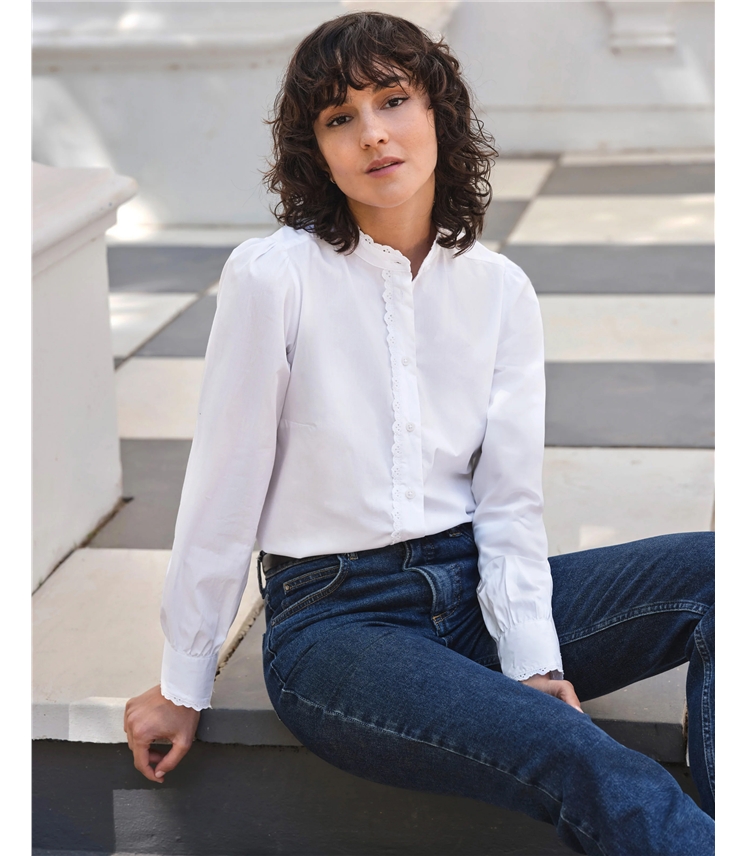 Lace Trim Cotton Shirt