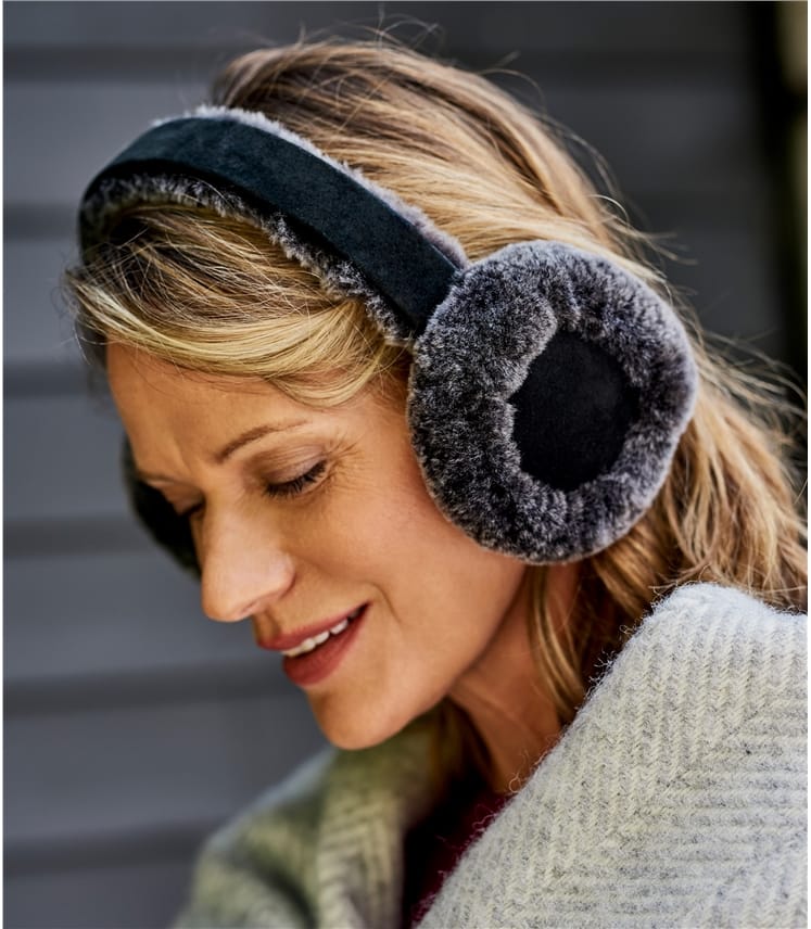 Black Tipped Womens Sheepskin Earmuffs WoolOvers UK