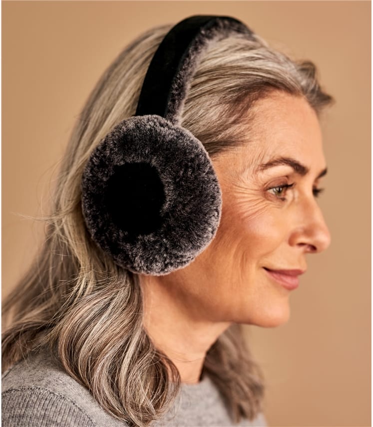 Black Tipped 100 Sheepskin Womens Sheepskin Earmuffs