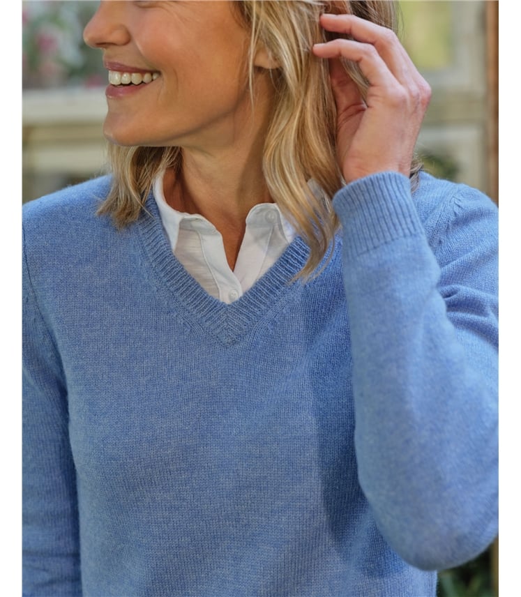 Pullover mit V-Ausschnitt aus Lammwolle für Damen