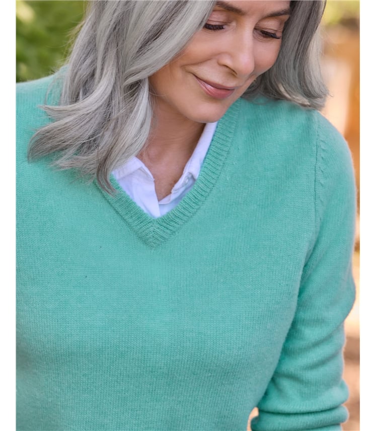 Pullover mit V-Ausschnitt aus Lammwolle für Damen