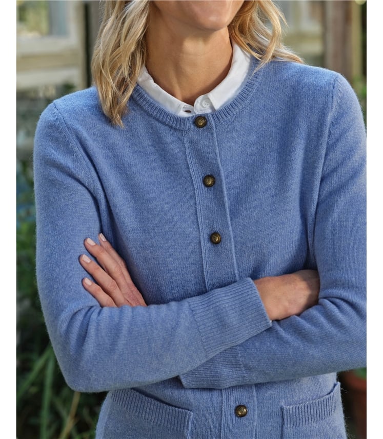 Strickjacke mit Rundhalsausschnitt aus Lammwolle für Damen