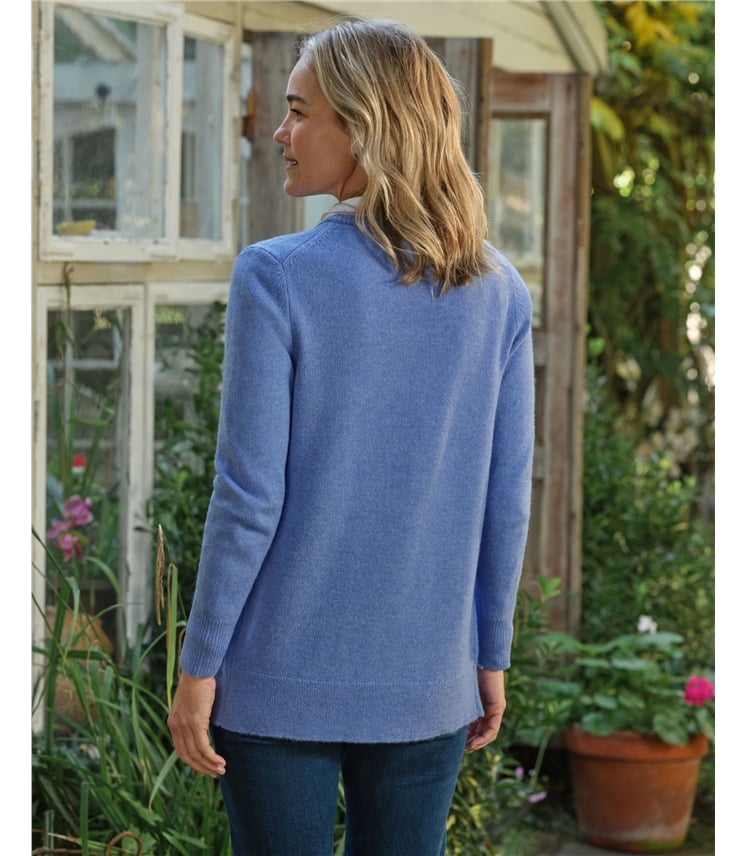 Strickjacke mit Rundhalsausschnitt aus Lammwolle für Damen