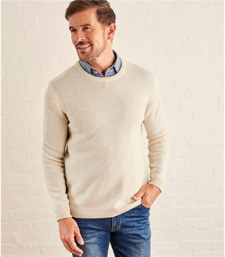 Cream | Mens Lambswool Crew Neck Sweater | WoolOvers US