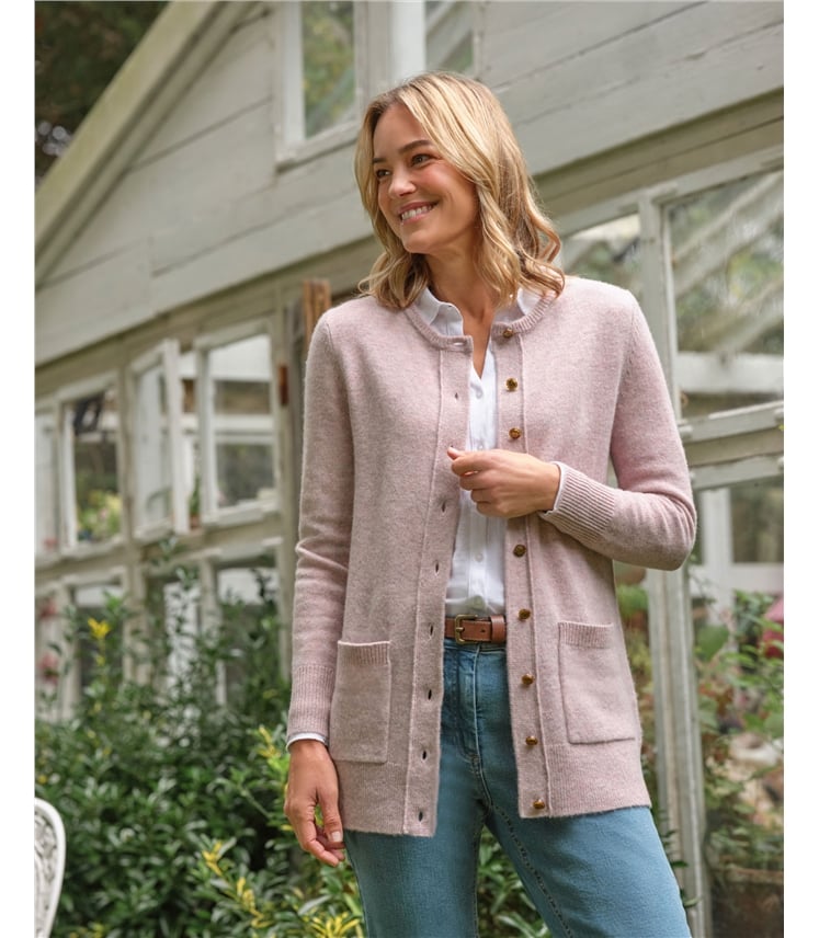 Strickjacke mit Rundhalsausschnitt aus Lammwolle für Damen