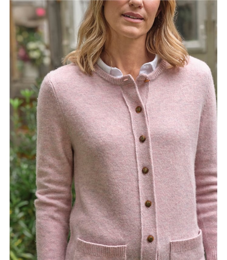 Strickjacke mit Rundhalsausschnitt aus Lammwolle für Damen