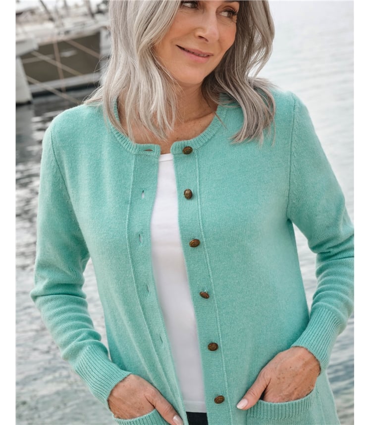 Strickjacke mit Rundhalsausschnitt aus Lammwolle für Damen