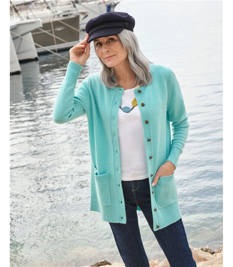 Strickjacke mit Rundhalsausschnitt aus Lammwolle für Damen