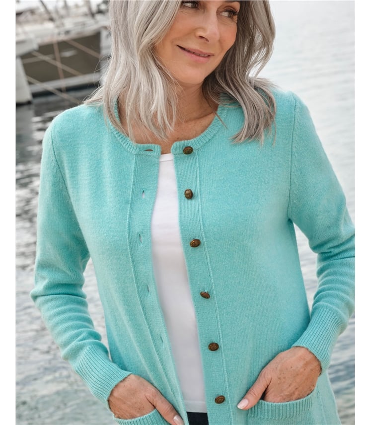 Strickjacke mit Rundhalsausschnitt aus Lammwolle für Damen