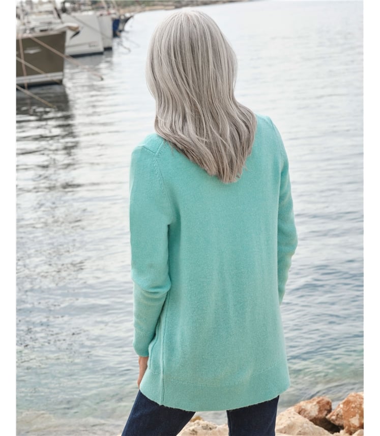 Strickjacke mit Rundhalsausschnitt aus Lammwolle für Damen