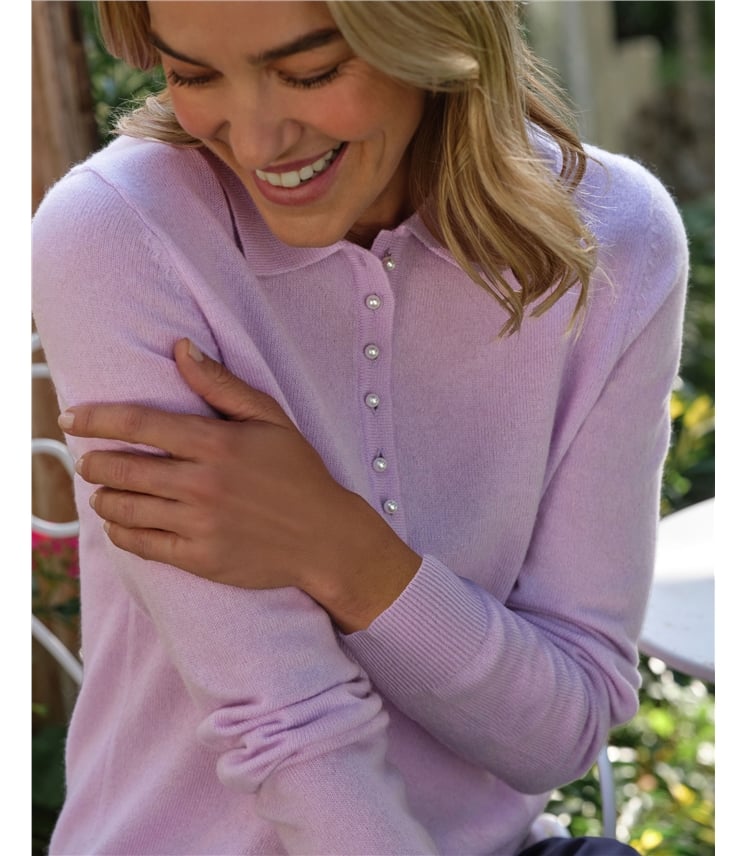 Strick-Polohemd aus Merino- und Kaschmirwolle für Damen