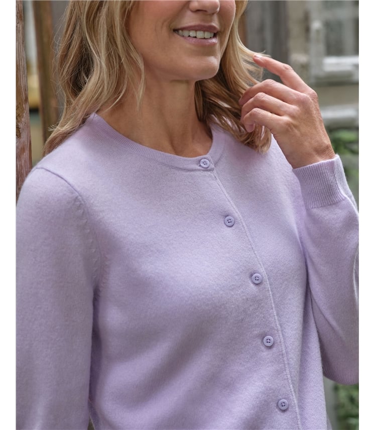 Strickjacke mit Rundhalsausschnitt aus Merino- und Kaschmirwolle für Damen