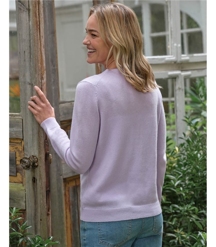 Strickjacke mit Rundhalsausschnitt aus Merino- und Kaschmirwolle für Damen