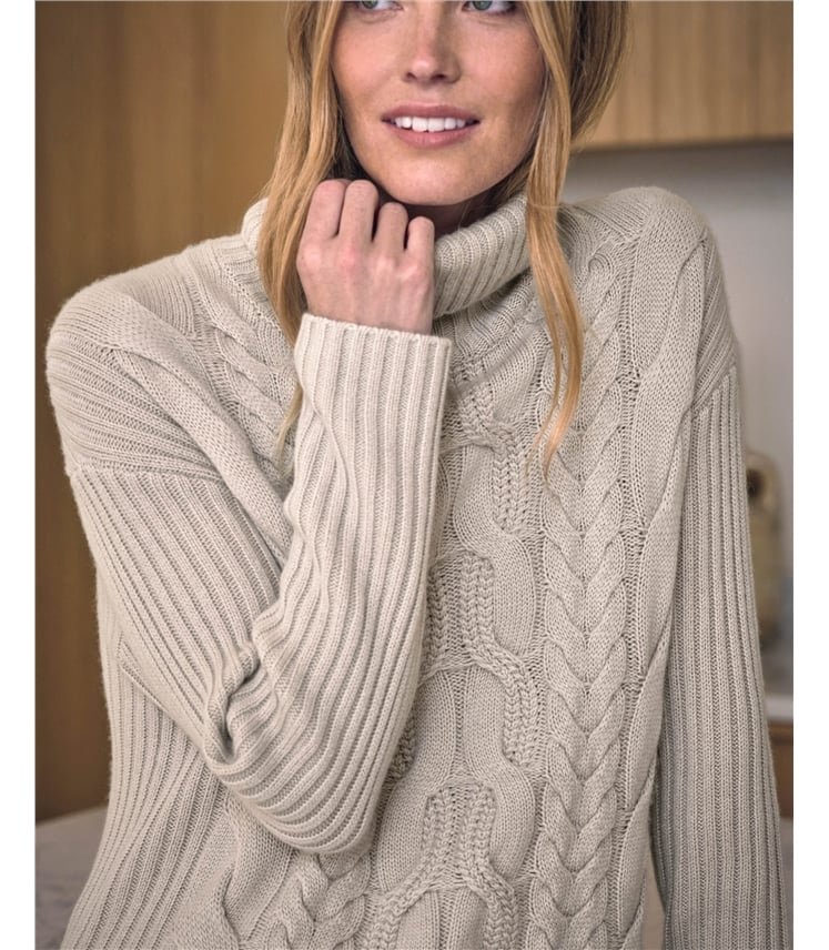 Luxury Cashmere Blend Cable Roll Neck