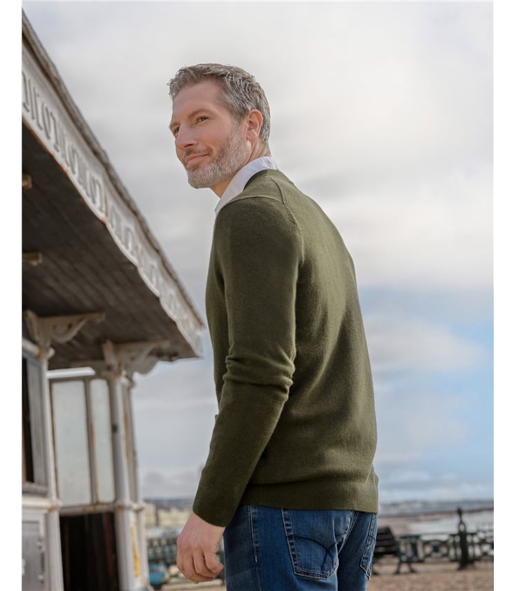 Cardigan à col V - Homme - Cachemire & Mérinos