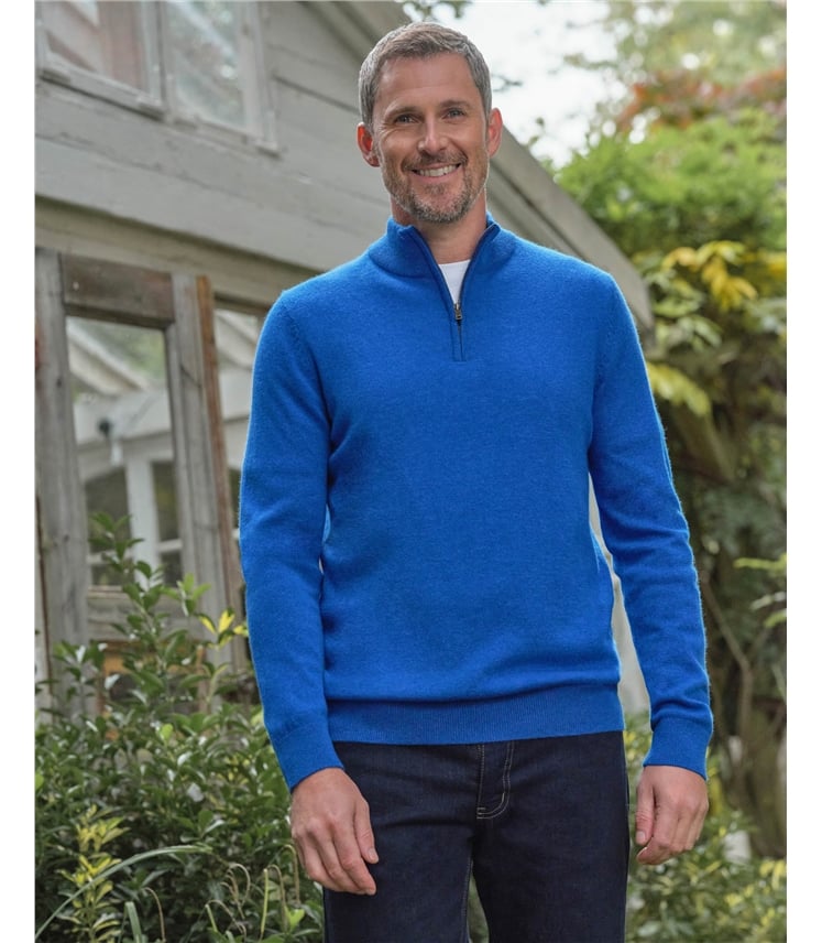 Pullover mit kurzem Reißverschluss aus Merinowolle und Kaschmir für Herren