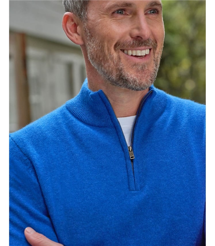 Pullover mit kurzem Reißverschluss aus Merinowolle und Kaschmir für Herren