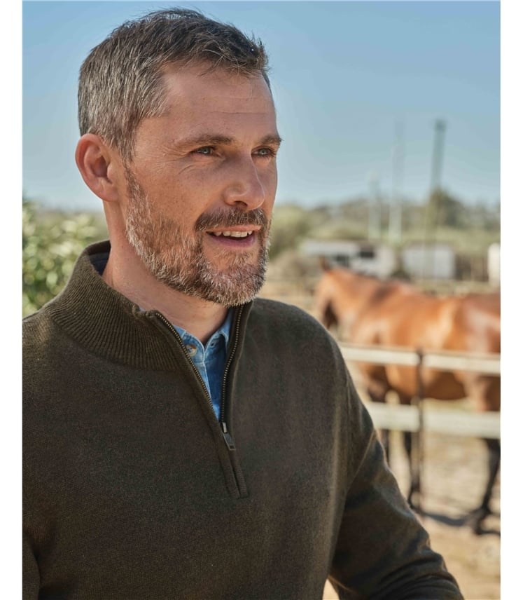 Pullover mit kurzem Reißverschluss aus Merinowolle und Kaschmir für Herren