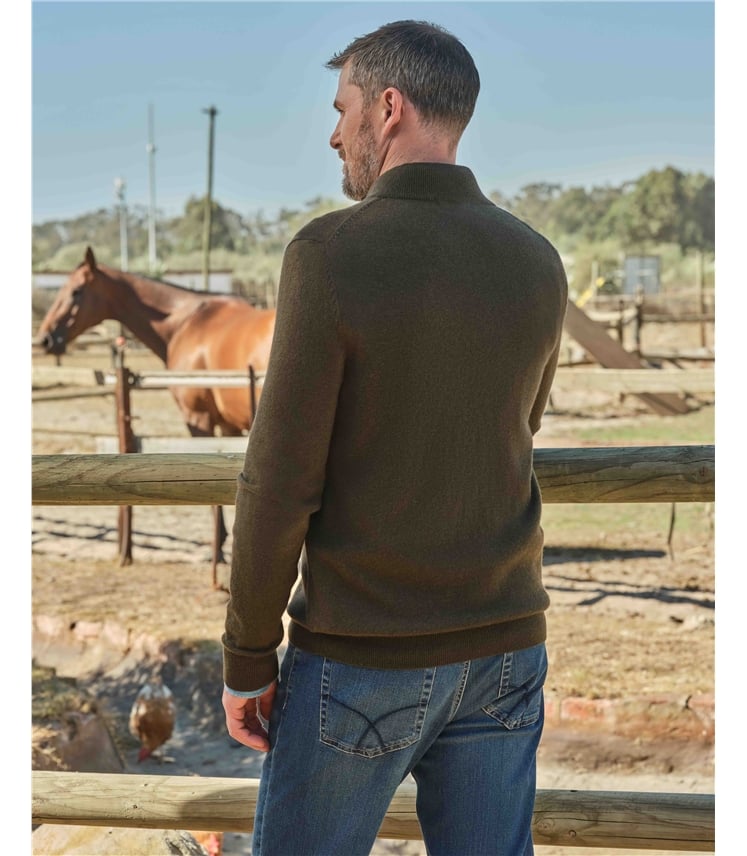 Pullover mit kurzem Reißverschluss aus Merinowolle und Kaschmir für Herren