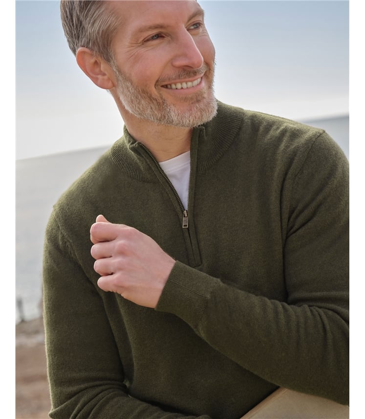 Pullover mit kurzem Reißverschluss aus Merinowolle und Kaschmir für Herren