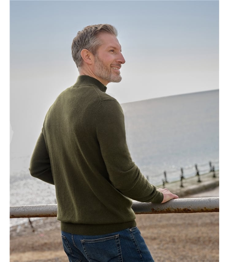 Pullover mit kurzem Reißverschluss aus Merinowolle und Kaschmir für Herren