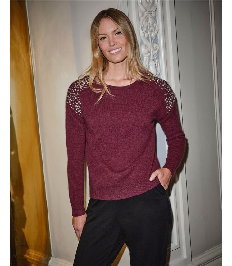 Crystal Embellished Shoulder Sweater