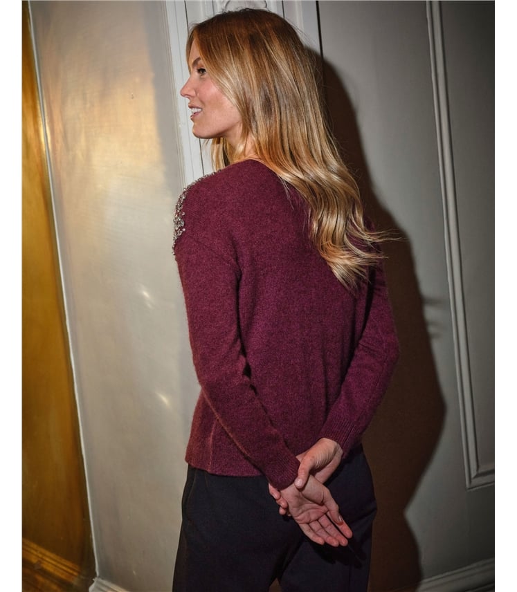 Crystal Embellished Shoulder Sweater