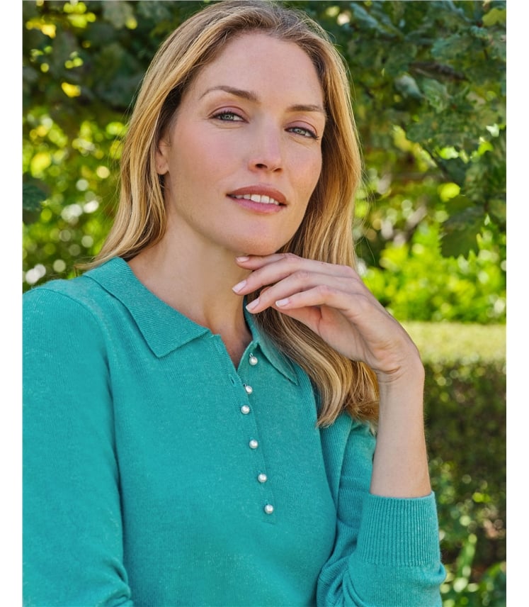 Strick-Polohemd aus Merino- und Kaschmirwolle für Damen