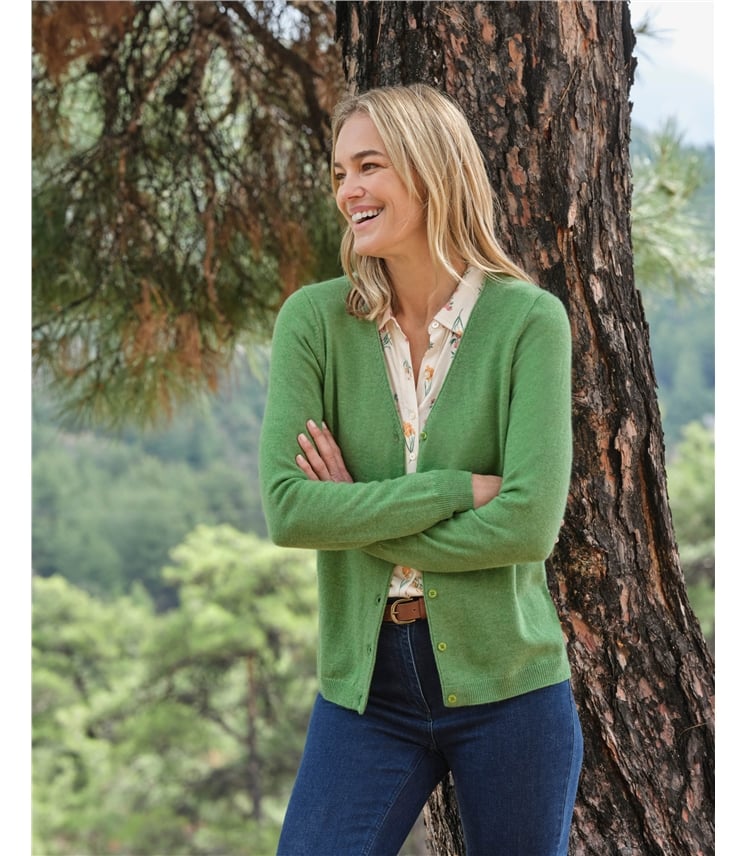 Strickjacke mit V-Ausschnitt aus Merino- und Kaschmirwolle für Damen